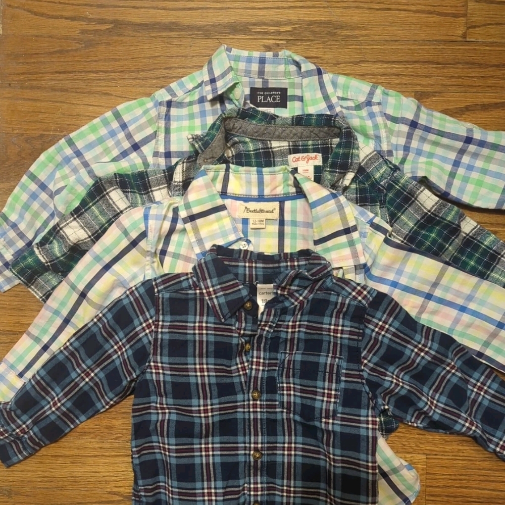 Bulk 4 Pair Boy 12-18M and 18M Plaid Button Up Shirts